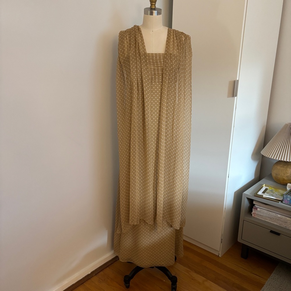 Melinda Eng Draped Scarf / Shawl Tan Polka Dot Dress - Picture 3 of 14